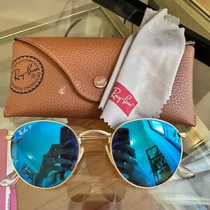LIKE NEW Ray-Ban Gold and Blue Round Sunglasses